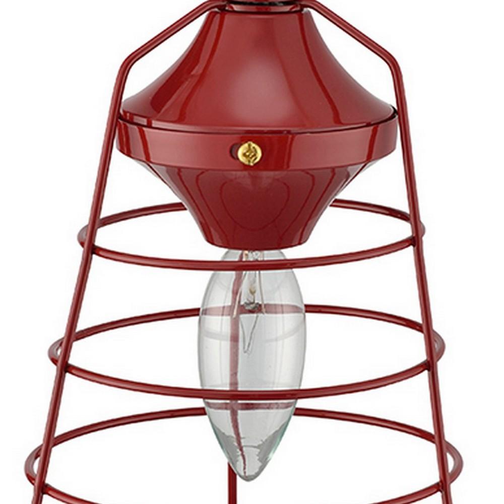 Lantern Table Lamp with Open Metal Frame, Red - BM240308