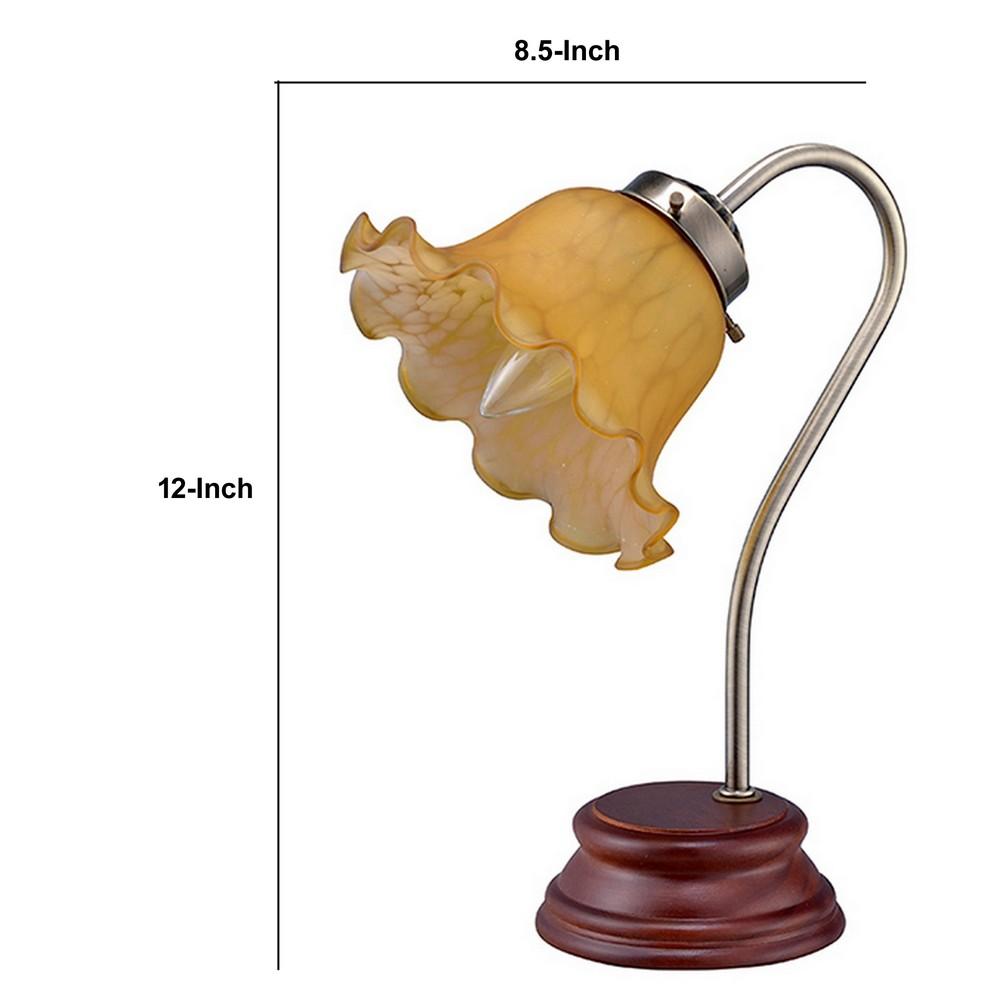 Table Lamp with Gooseneck and Floral Shade, Brown and Yellow - BM240310