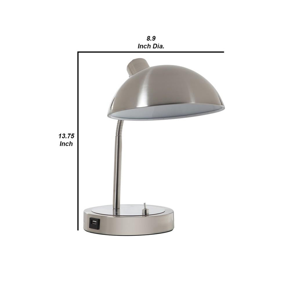 Desk Lamp with Adjustable Head and USB Port, Brushed Nickel - BM240324