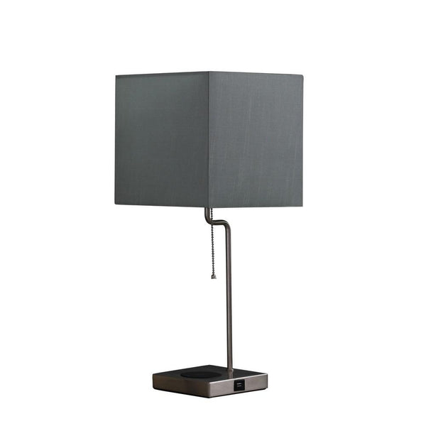 Table Lamp with Wireless Charging and Square Shade, Silver - BM240340