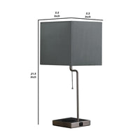 Table Lamp with Wireless Charging and Square Shade, Silver - BM240340