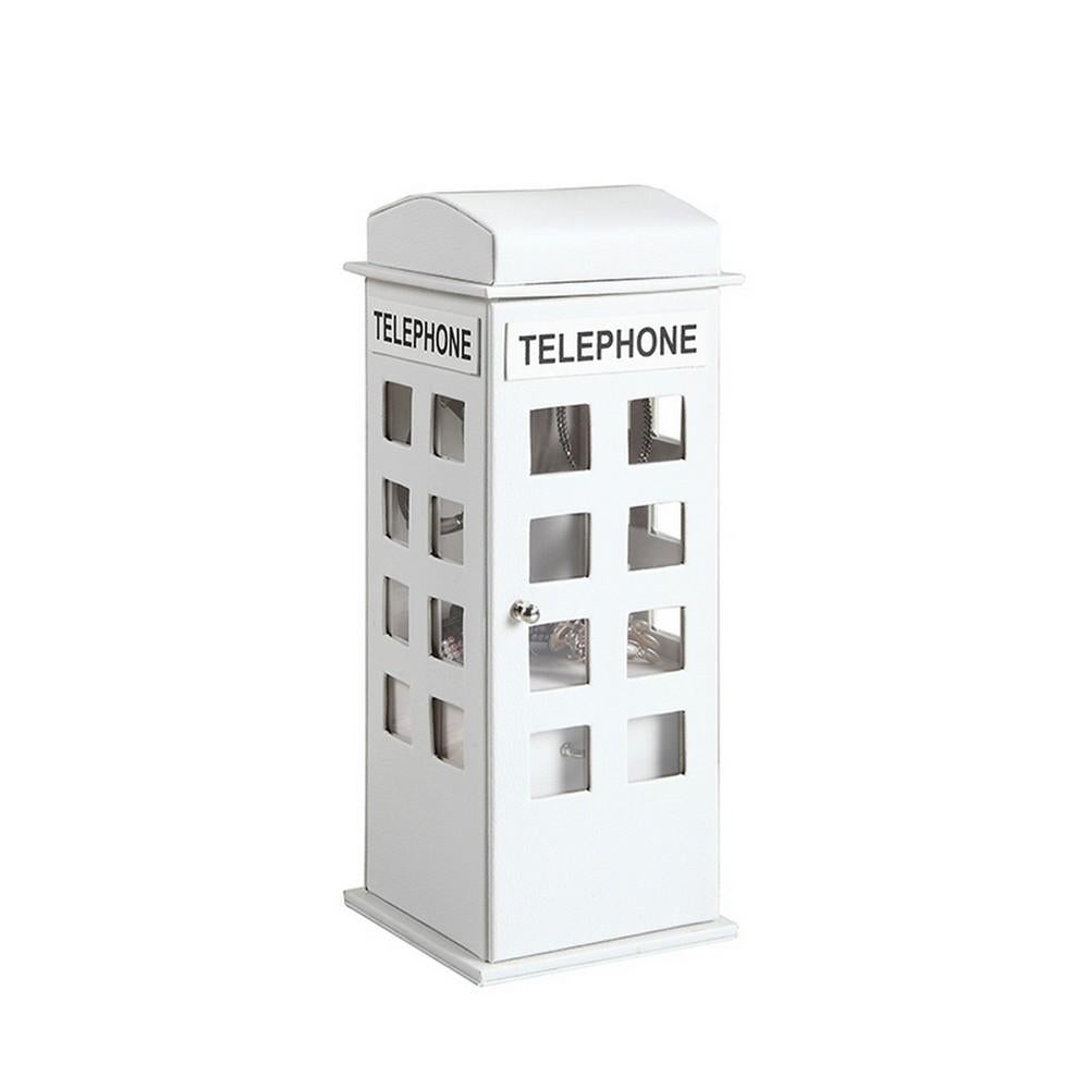 Telephone Booth Jewelry Box with 2 Drawers, White - BM240351