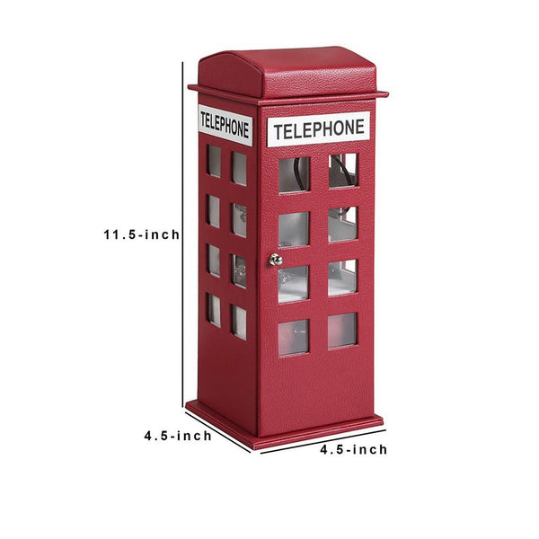 Telephone Booth Jewelry Box with 2 Drawers, Burgundy Red - BM240353