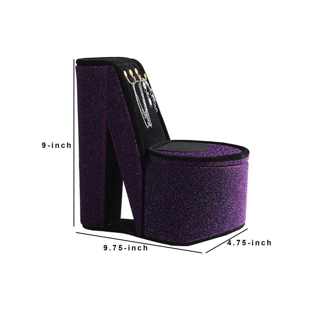 High Heel Shoe Jewelry Box with 3 Hooks and Storage, Purple - BM240355