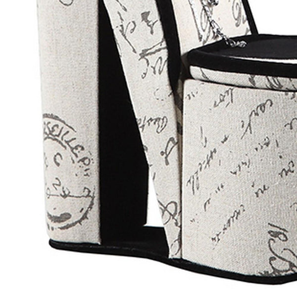 High Heel Script Shoe Jewelry Box with 3 Hooks, Beige and Black - BM240359