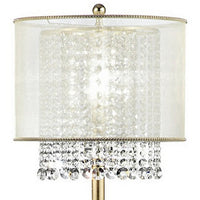 Floor Lamp with Hanging Crystal Accents, White and Gold - BM240410