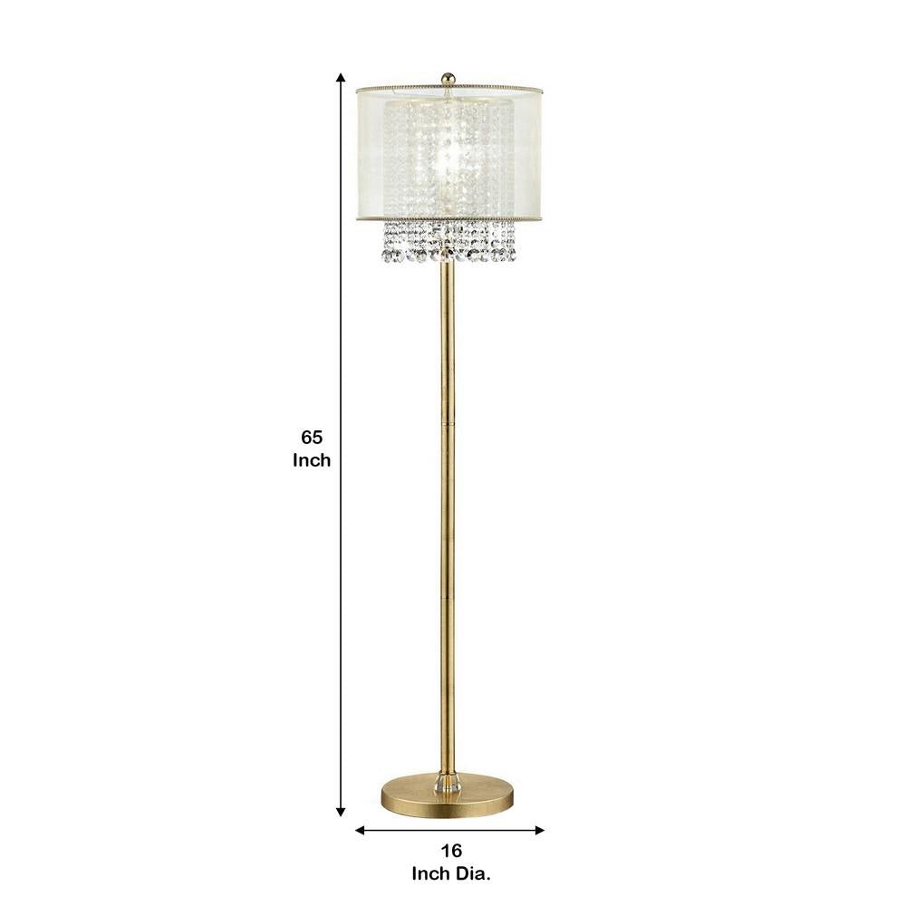 Floor Lamp with Hanging Crystal Accents, White and Gold - BM240410