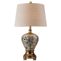 Table Lamp, Polyresin Floral Body, Fabric Shade, Silver, Gold - BM240417