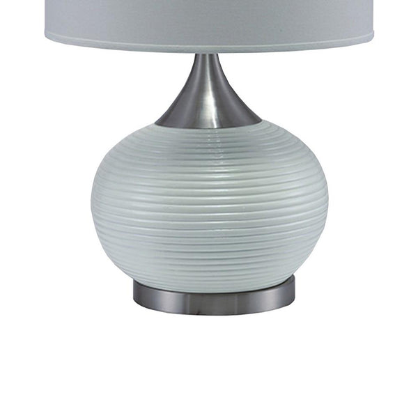 Table Lamp with Pot Bellied Ceramic Body, Gray and White - BM240427
