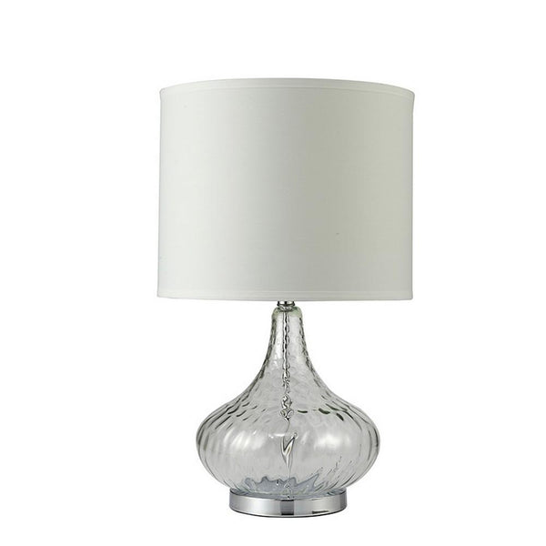 Table Lamp with Pot Bellied Glass Body, Clear and White - BM240428