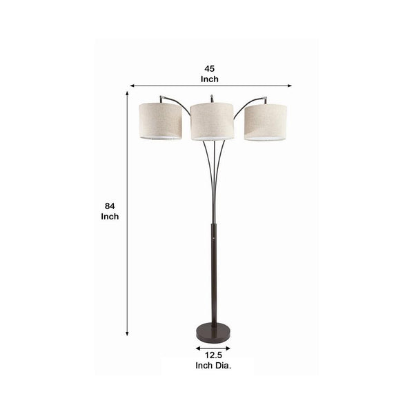 Floor Lamp with 3 Arched Arms and Fabric Shades, Bronze - BM240429