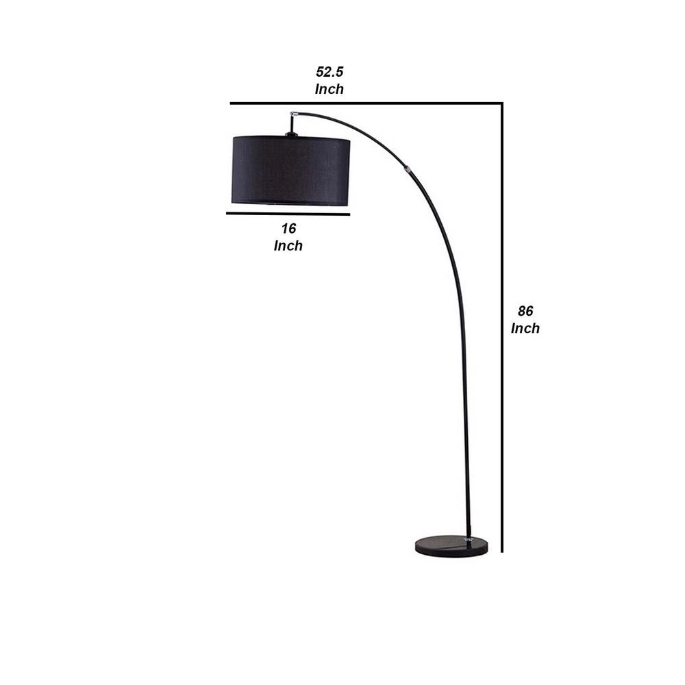 Floor Lamp with Curved Metal Frame and Drum Shade, Black - BM240434