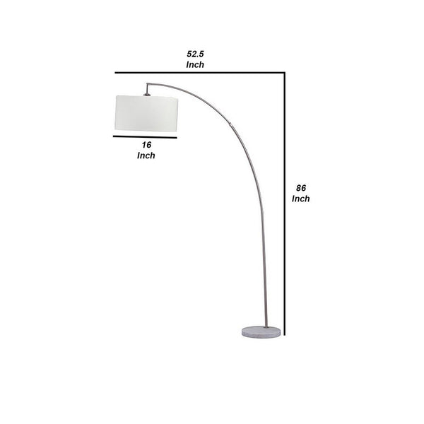 Floor Lamp with Curved Metal Frame and Drum Shade, Silver - BM240435