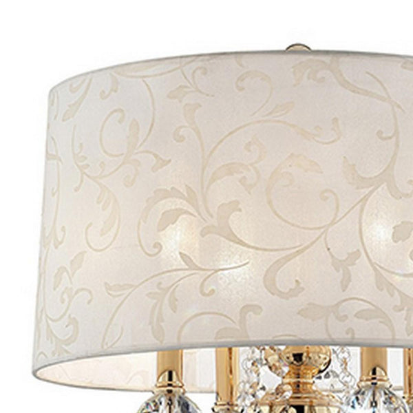 Table Lamp with Crystal Accent and Baroque Printed Shade, Gold - BM240437