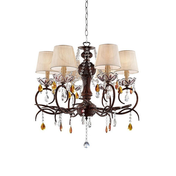 Ceiling Lamp with Scrolled Frame and 6 Bell Shade, Bronze - BM240439
