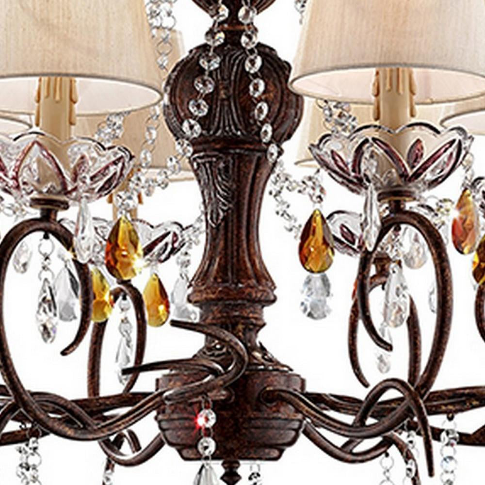 Ceiling Lamp with Scrolled Frame and 6 Bell Shade, Bronze - BM240439