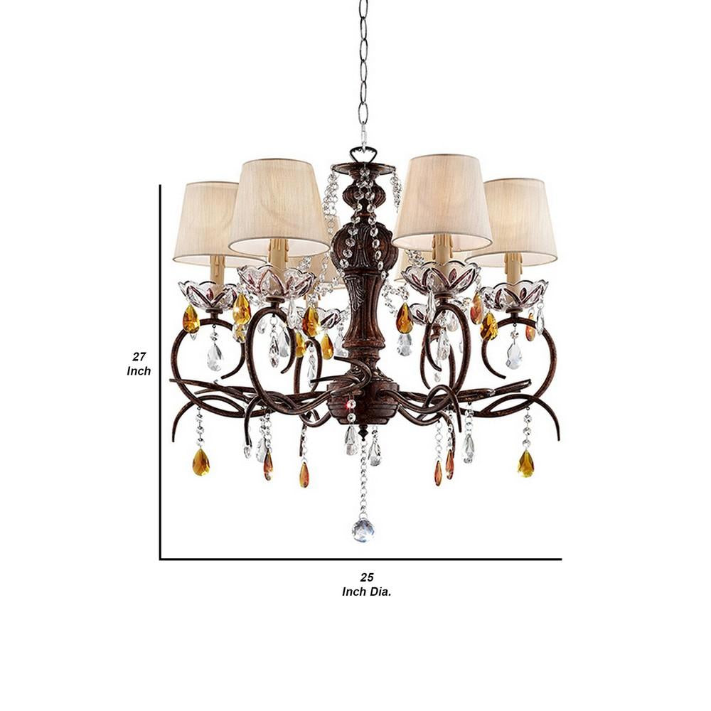 Ceiling Lamp with Scrolled Frame and 6 Bell Shade, Bronze - BM240439