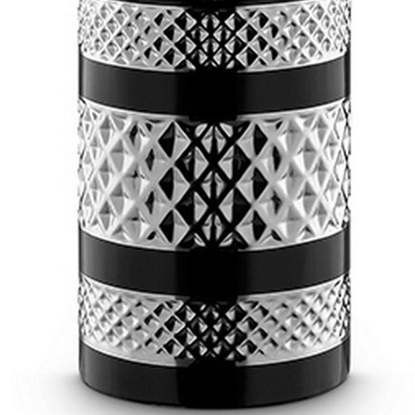 Table Lamp with Inlaid Chevron Pattern Base, Silver and Black - BM240440