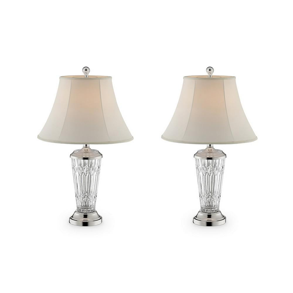 Table Lamp with Semi Fluted Glass Base, Set of 2, Off White - BM240443