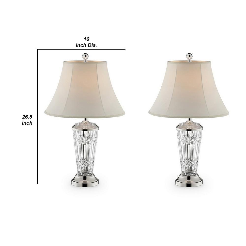 Table Lamp with Semi Fluted Glass Base, Set of 2, Off White - BM240443