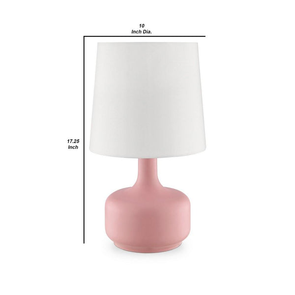 Table Lamp with Teardrop Metal Base and Fabric Shade, Pink - BM240454