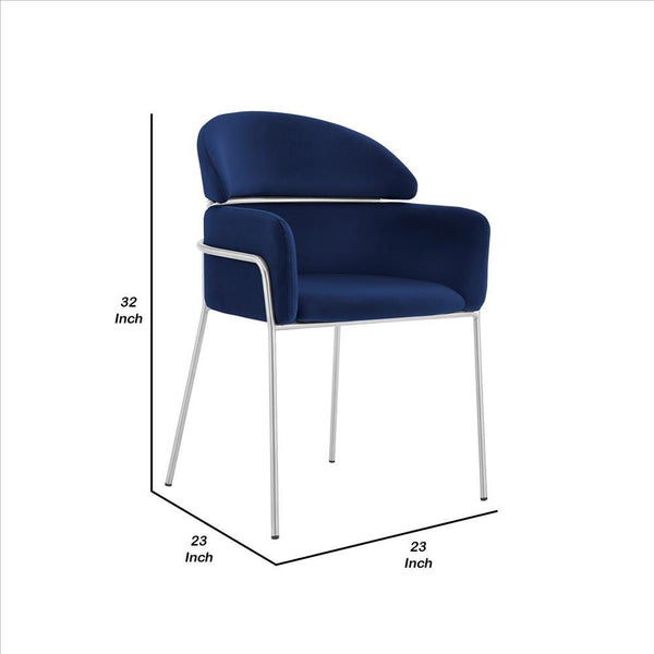 Curved Metal Dining Chair with Sleek Tubular Legs, Set of 2,Blue and Silver - BM240714