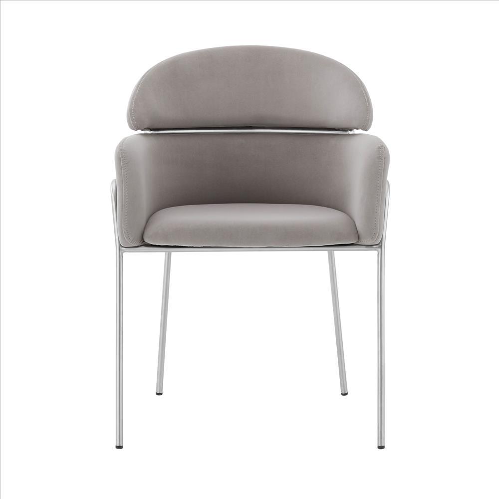 Curved Metal Dining Chair with Sleek Tubular Legs, Set of 2,Gray and Silver - BM240715