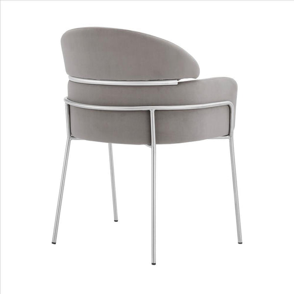 Curved Metal Dining Chair with Sleek Tubular Legs, Set of 2,Gray and Silver - BM240715