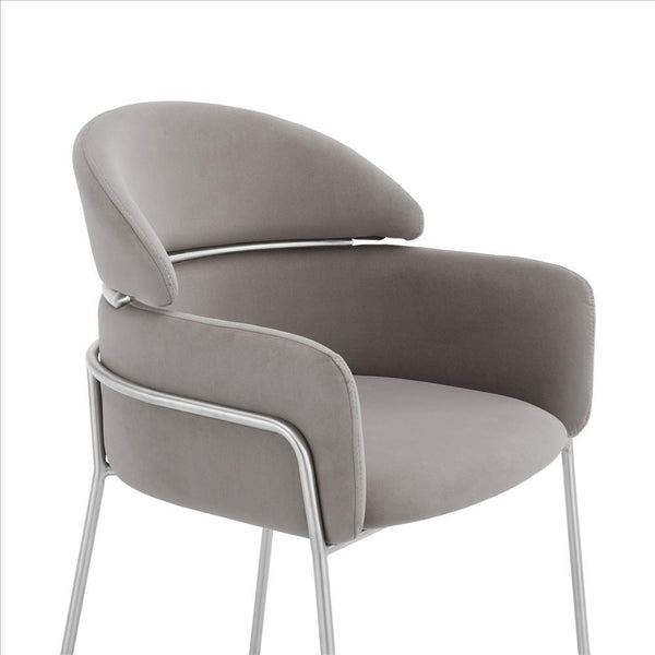 Curved Metal Dining Chair with Sleek Tubular Legs, Set of 2,Gray and Silver - BM240715