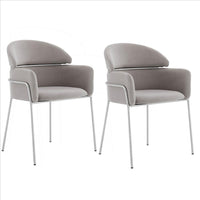 Curved Metal Dining Chair with Sleek Tubular Legs, Set of 2,Gray and Silver - BM240715