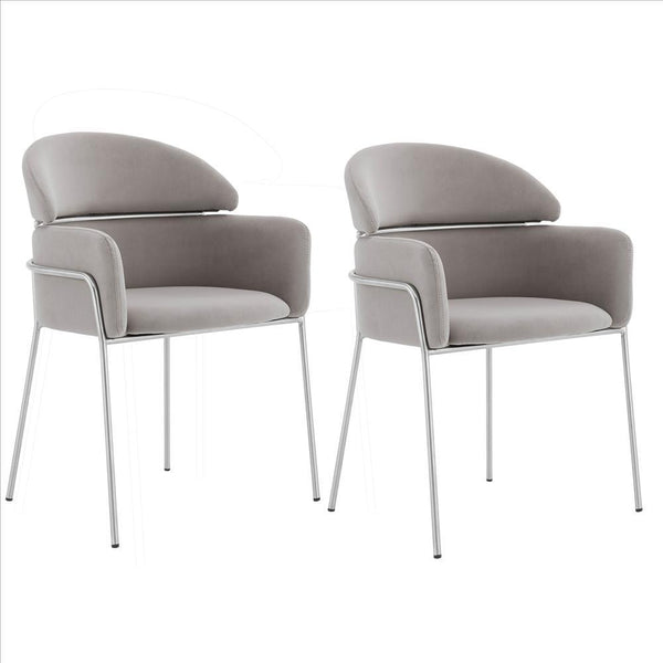 Curved Metal Dining Chair with Sleek Tubular Legs, Set of 2,Gray and Silver - BM240715