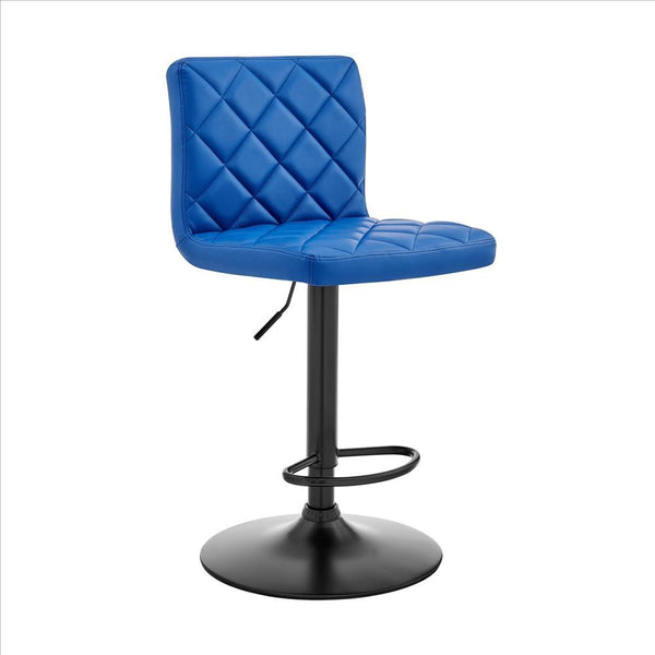 20 Inch Metal and Leatherette Swivel Bar Stool, Black and Blue - BM240743