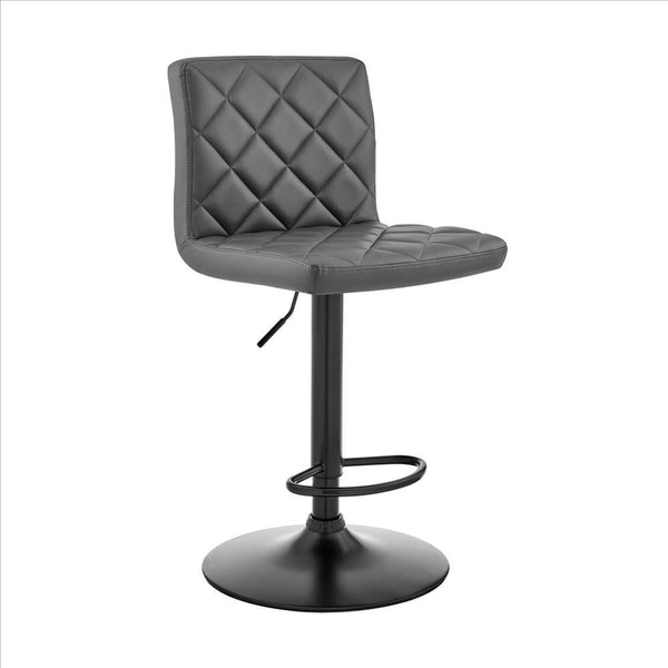 20 Inch Metal and Leatherette Swivel Bar Stool, Black and Gray - BM240744