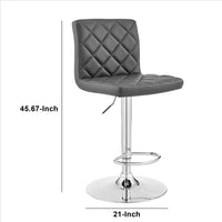 20 Inch Metal and Leatherette Swivel Bar Stool, Gray and Silver - BM240747