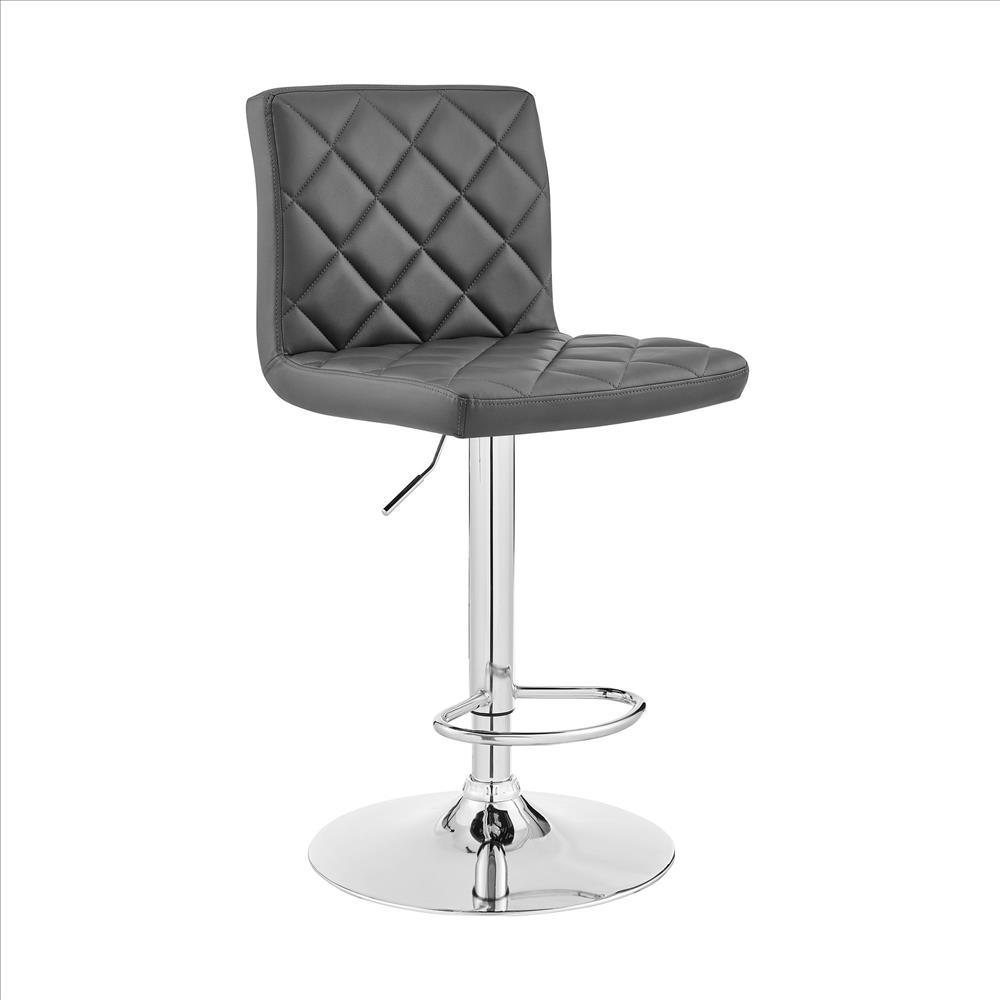 20 Inch Metal and Leatherette Swivel Bar Stool, Gray and Silver - BM240747