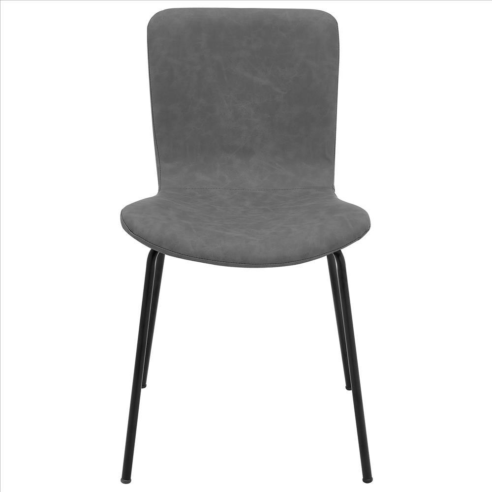 Metal and Leatherette Dining Chair, Set of 2, Gray and Black - BM240774