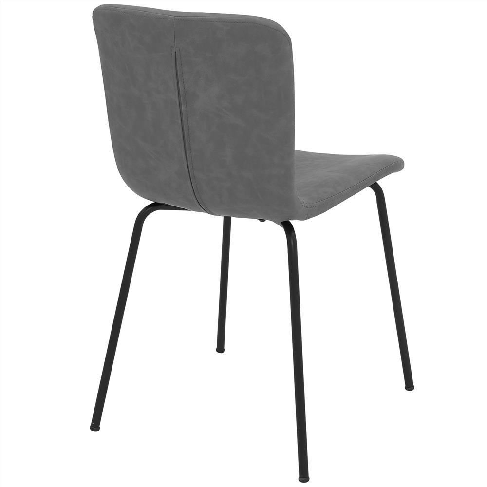 Metal and Leatherette Dining Chair, Set of 2, Gray and Black - BM240774