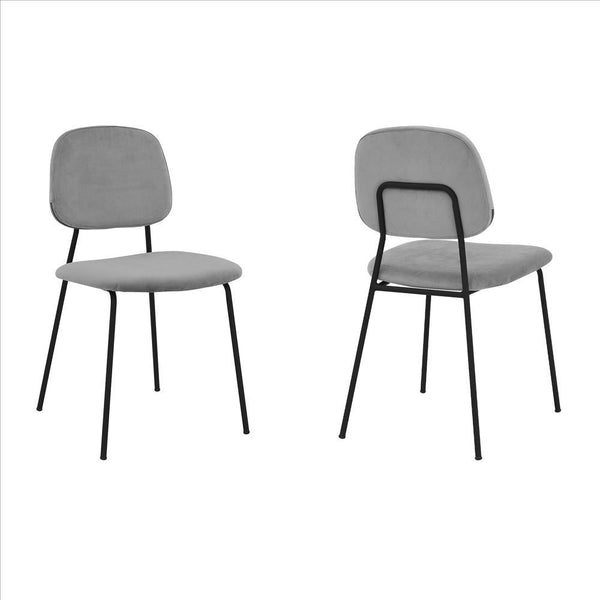 Metal Dining Chair with Velvet Upholstery, Set of 2, Black and Gray - BM240775