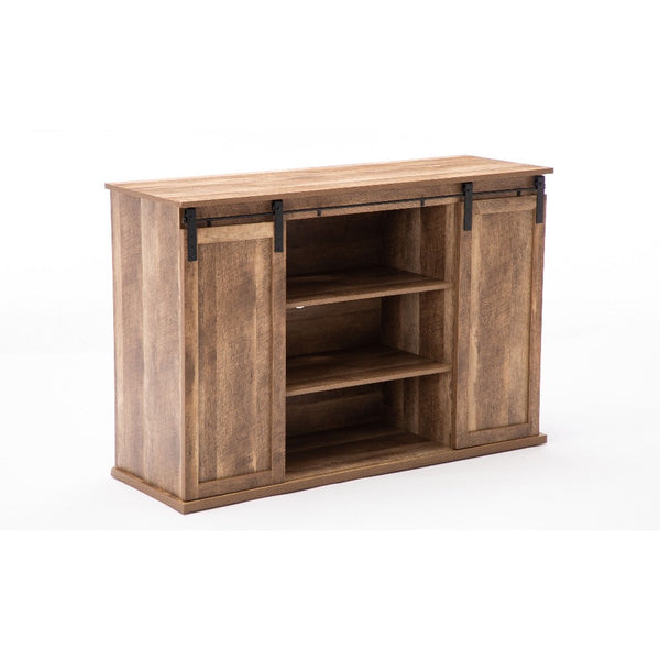 Rustic Media Cabinet with Barn Door and Open Storage, Natural - BM240807