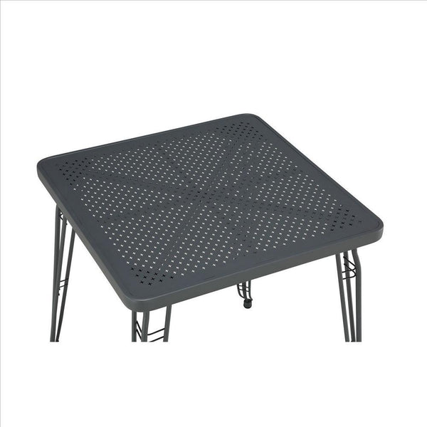 Industrial Metal Pub Table with Perforated Star Top, Gray - BM240810
