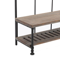 Wood and Metal Industrial Hall Tree with Bench, Brown - BM240825