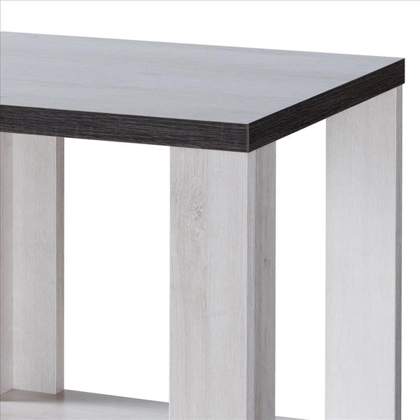 End Table with Wooden Open Bottom Shelf, White and Gray - BM240840