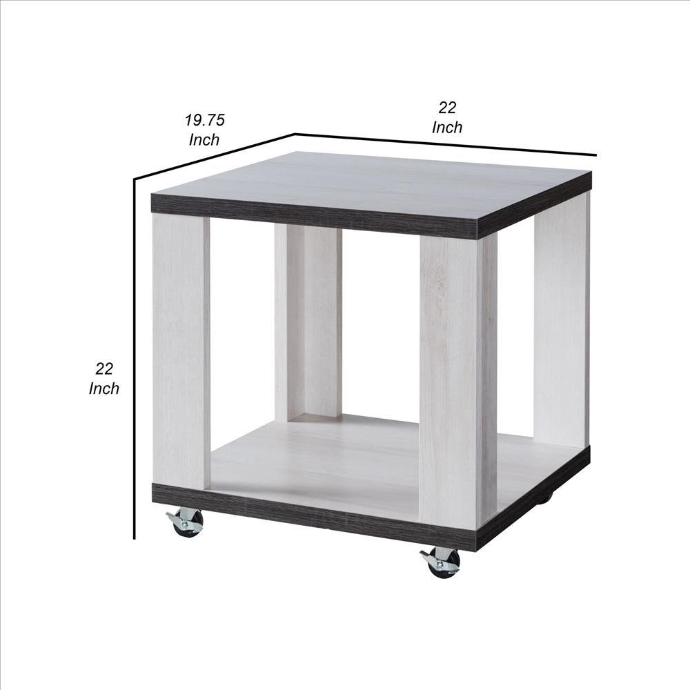 End Table with Wooden Open Bottom Shelf, White and Gray - BM240840