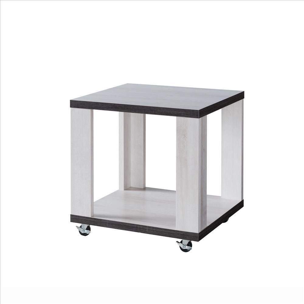 End Table with Wooden Open Bottom Shelf, White and Gray - BM240840