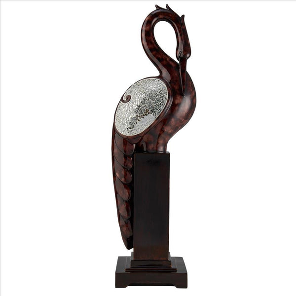 Accent Decor with Crane Bird Design with Crackle Glass Finish, Brown - BM240858