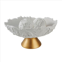 Bowl with Baroque Scroll Design with 2 Spheres, White - BM240863