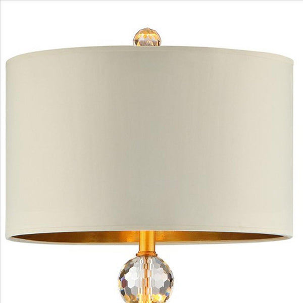 Floor Lamp with Crystal Orb and Metal Stalk Support, Gold - BM240877
