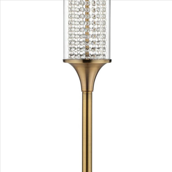 Floor Lamp with Cylindrical Drum and Stacked Crystals, Gold - BM240878