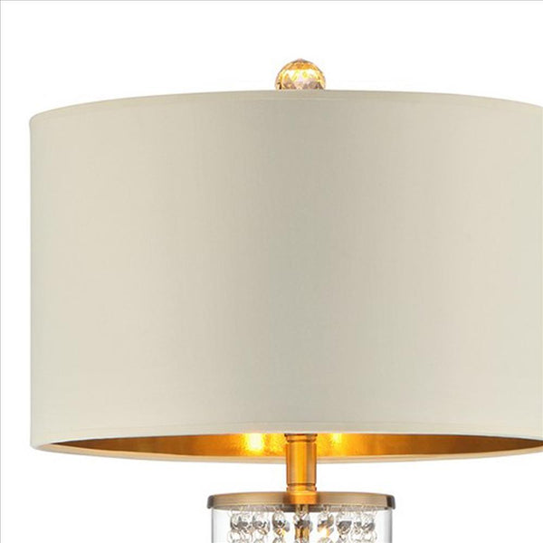 Floor Lamp with Cylindrical Drum and Stacked Crystals, Gold - BM240878