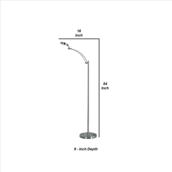 Floor Lamp with Metal Tube Design Body and Adjustable Head, Silver - BM240879